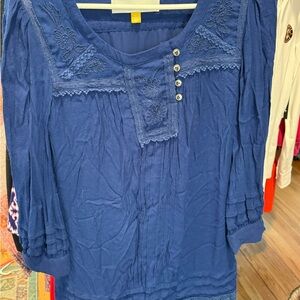 Leifsdottir Royal Blue Blouse with Floral Accents